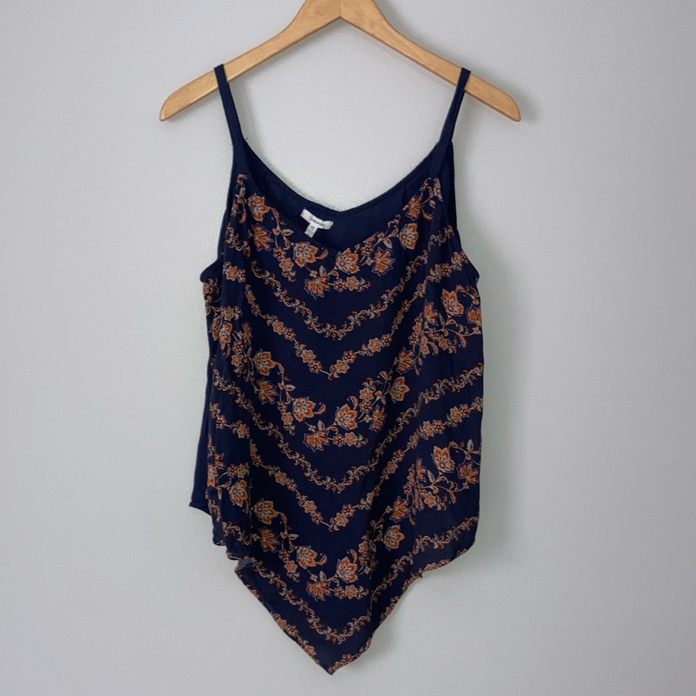 Maurices Navy Blue & Orange Floral Flowy Blouse Size 0